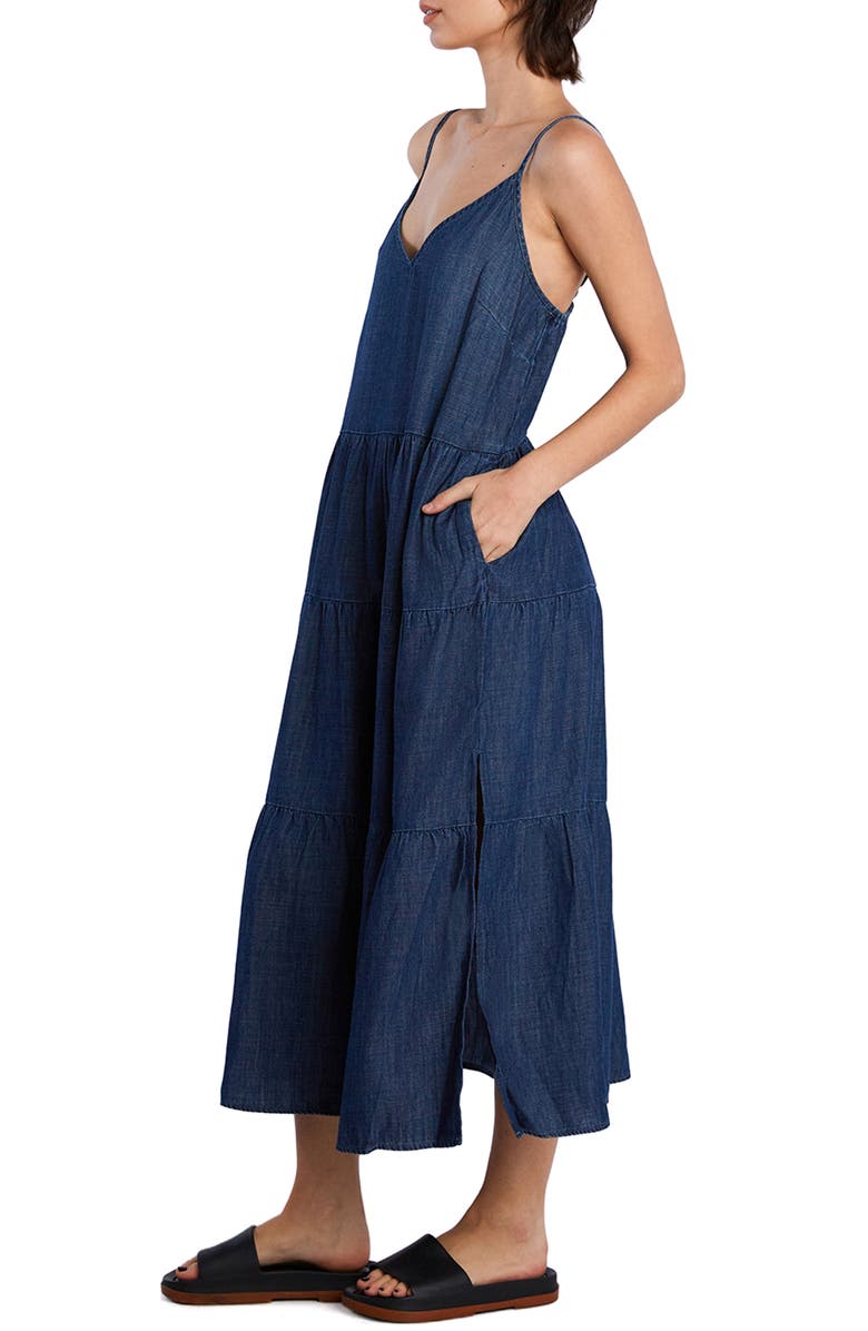 Wash Lab Denim Felicity Flounce Tiered Denim Dress, Alternate, color, Dark Blue Wash