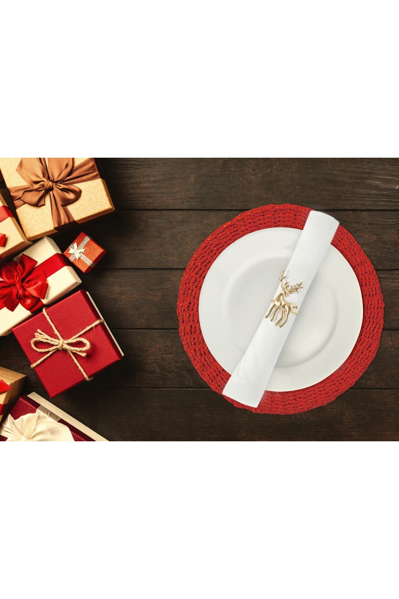 Gold Deer Standard Premium Christmas Set of 4 Metal Cloth Napkin Rings, Main, color, Gold