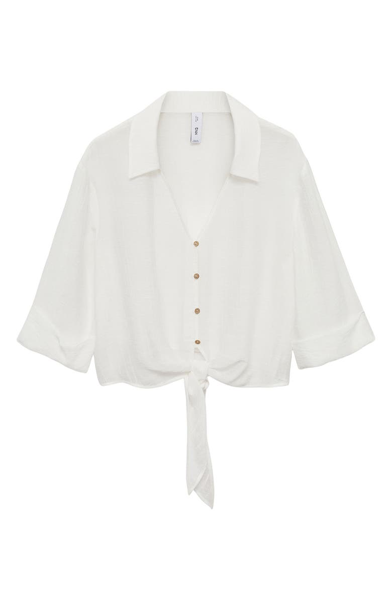 MANGO Flare Sleeve Button-Up Top, Alternate, color, Off White