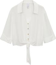 MANGO Flare Sleeve Button-Up Top
