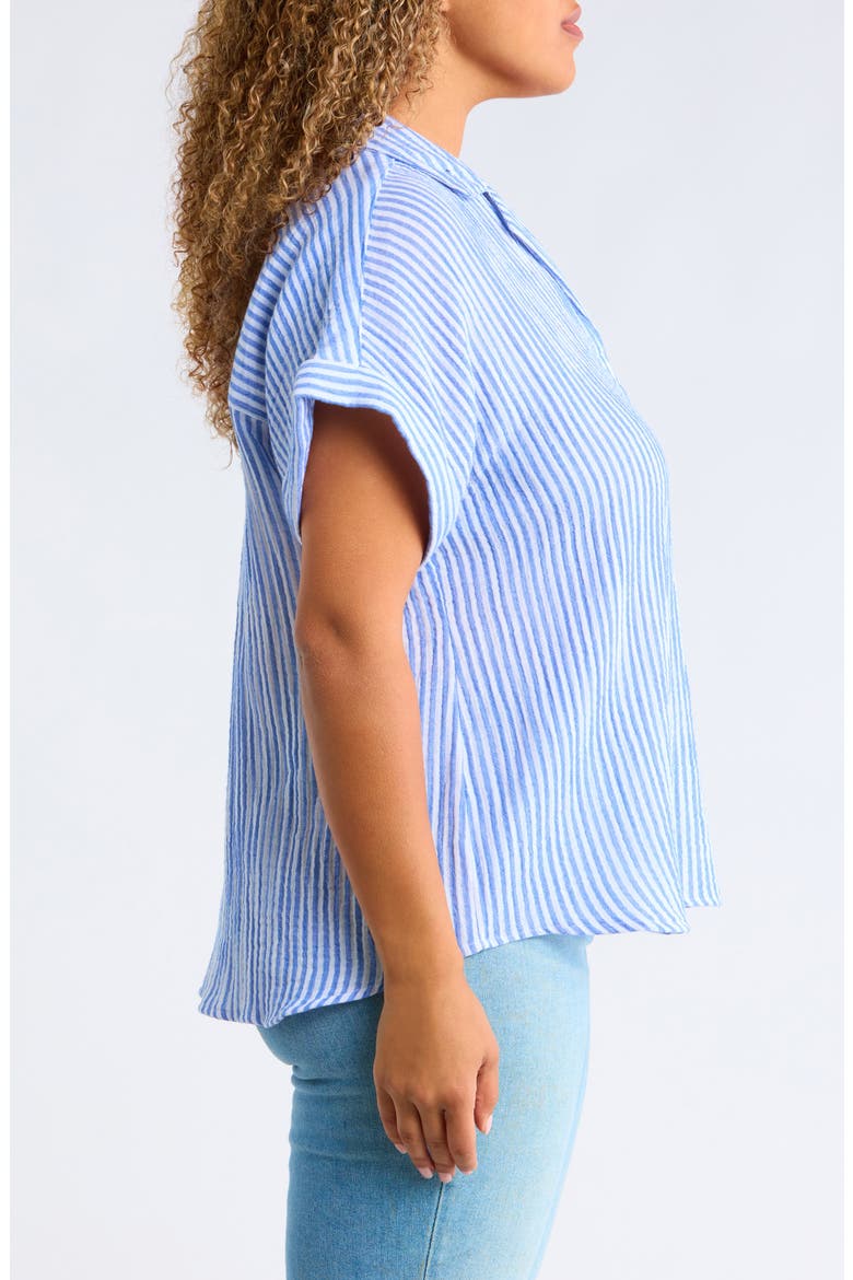 Arin Stripe Short Sleeve Cotton Button-Up Shirt, Alternate, color, BLUE HARBOR