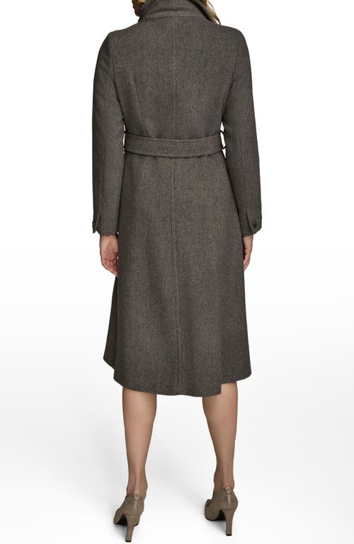 Donna Karan New York Rib Belted Wool Blend Wrap Coat With Bib In Multi