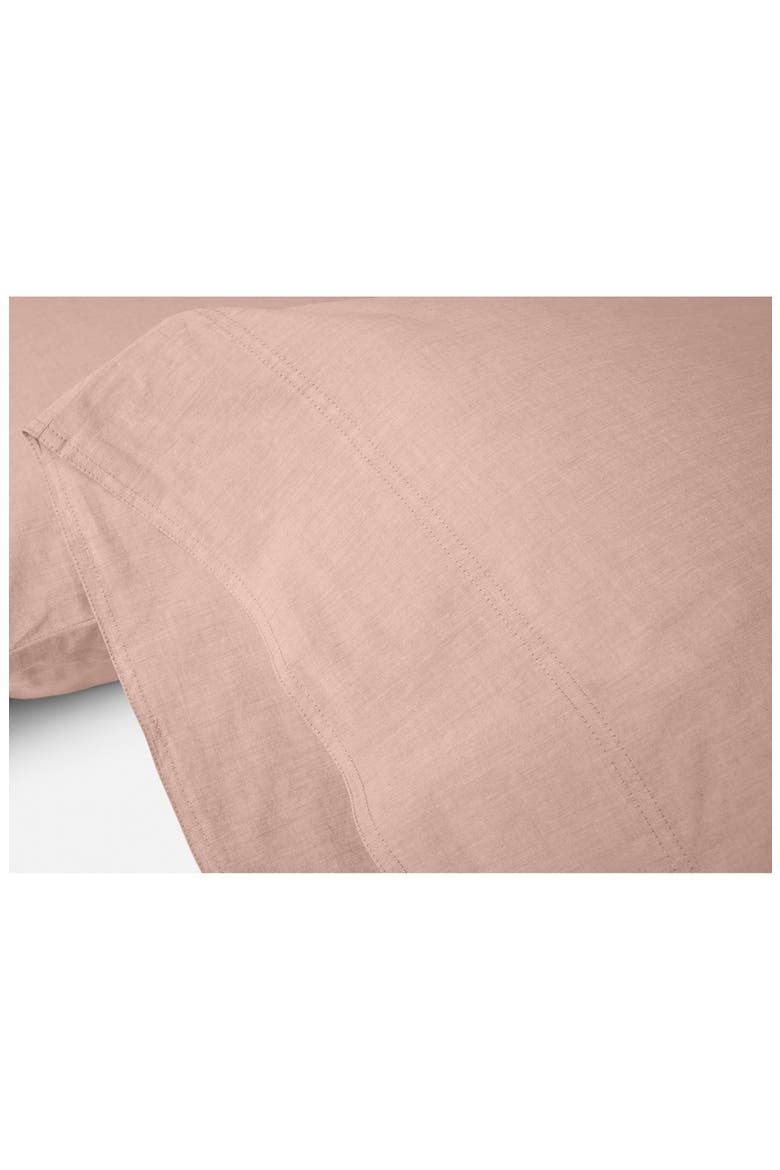 Crinkled Organic Cotton Percale Sheet Set, Alternate, color, PRALINE CHAMBRAY