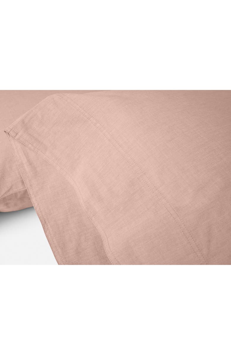 Coyuchi Crinkled Organic Cotton Percale Sheet Set, Alternate, color, Praline Chambray