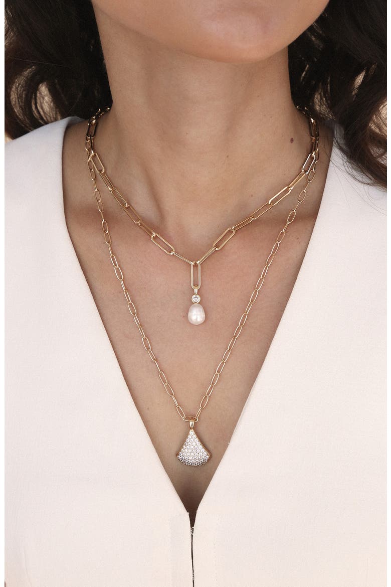 Layered Teardrop & Freshwater Pearl Charm Necklace, Alternate, color, GOLD