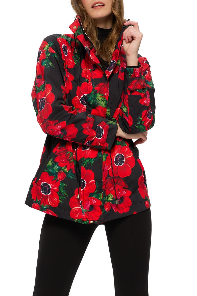 Lightweight Zip Jacket, Concealed Hood, Alternate, color, BLACK POPPY