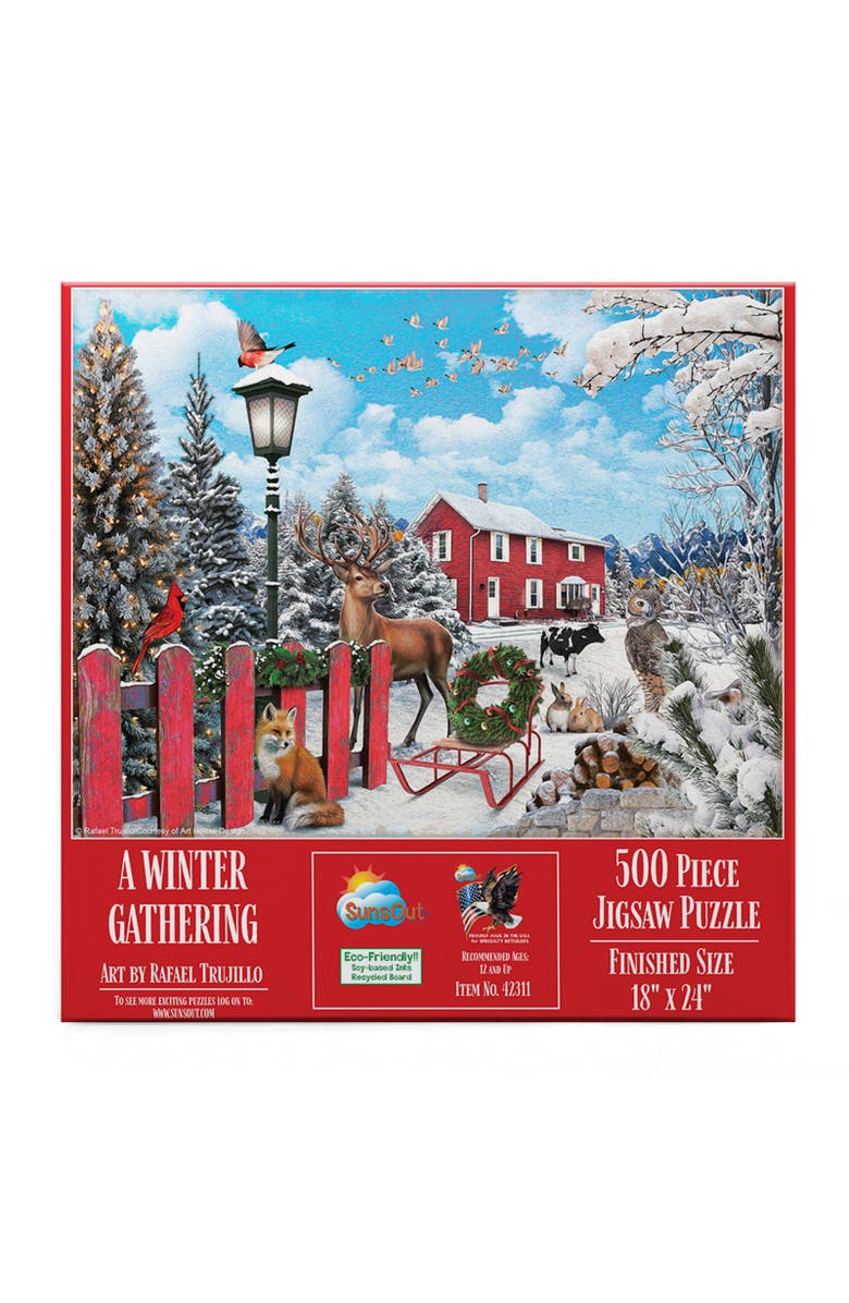 Sunsout A Winter Gathering 500 piece Jigsaw Puzzle for Adults, Alternate, color, Multicolor
