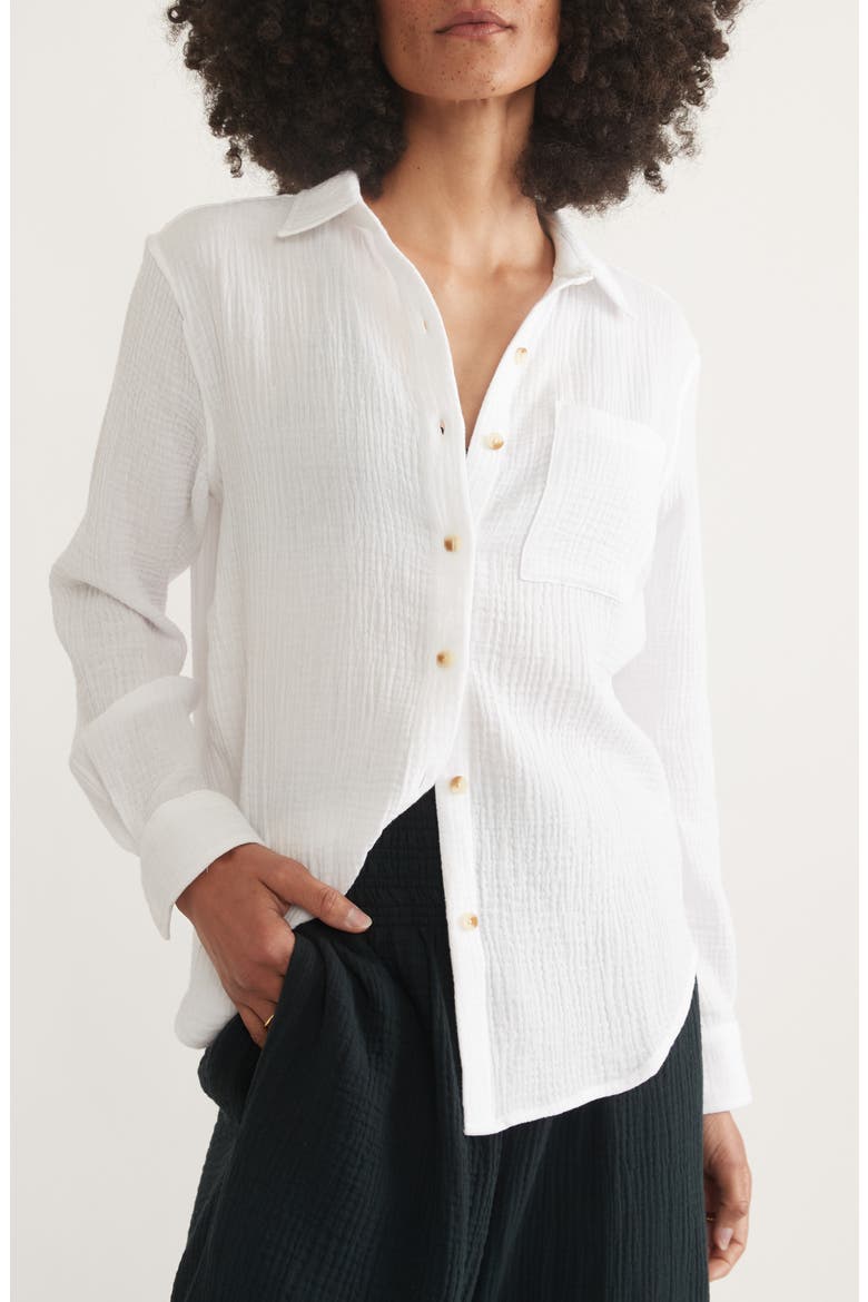 Double Gauze Cotton Button-Up Shirt, Main, color, WHITE