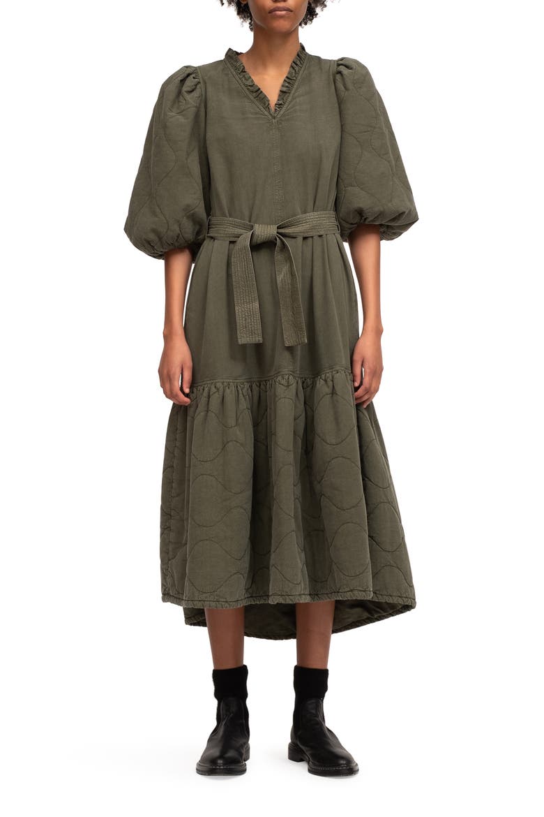 Sea Layla Quilted Detail Cotton Midi Dress, Main, color, ARMY