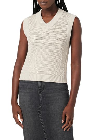 Hudson Jeans V-neck Twist Back Sleeveless Sweater In White