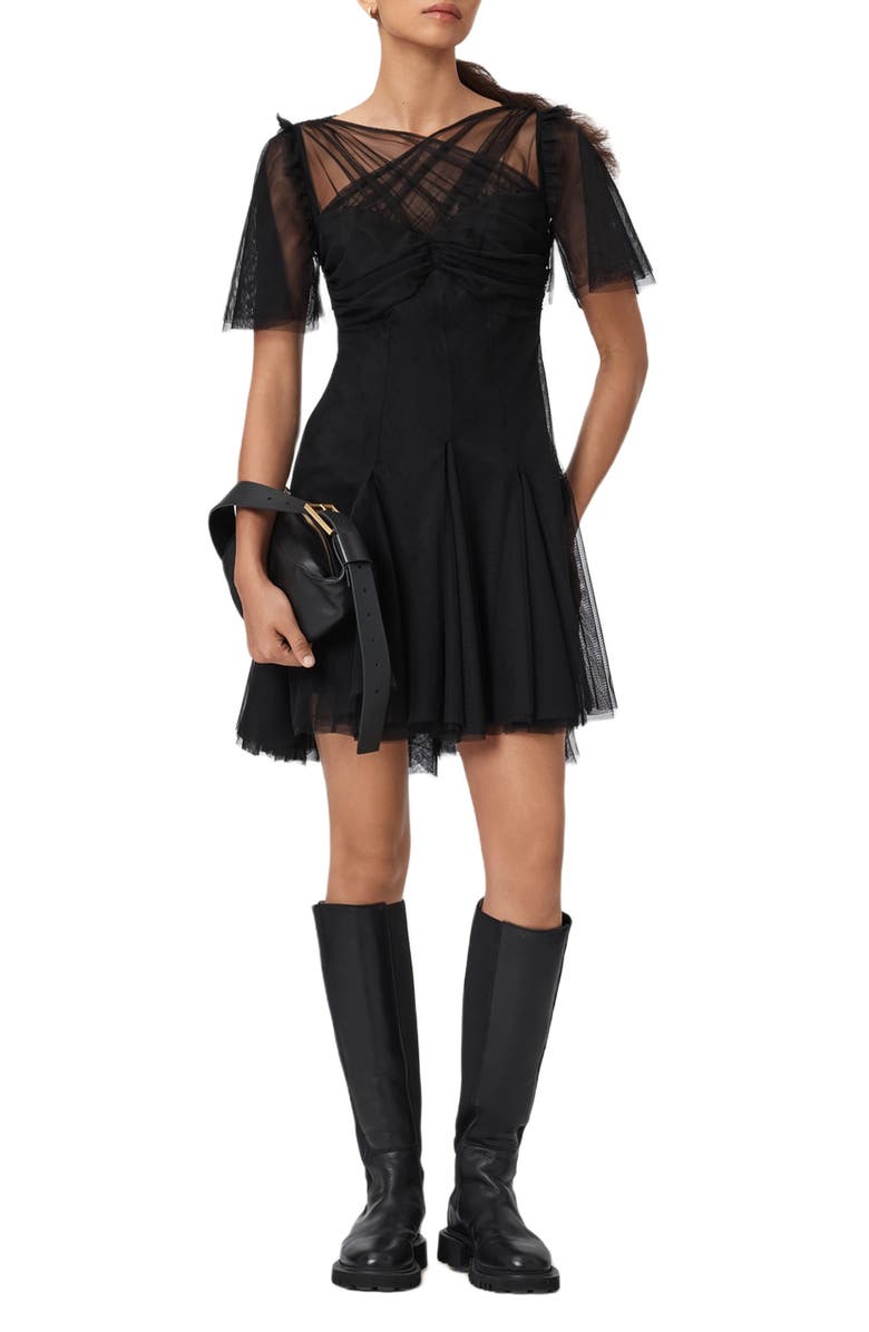 AllSaints Madi Tulle Dress, Main, color, Black