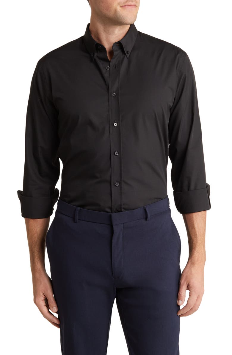 NORDSTROM RACK Trim Fit Button-Down Dress Shirt, Main, color, Black
