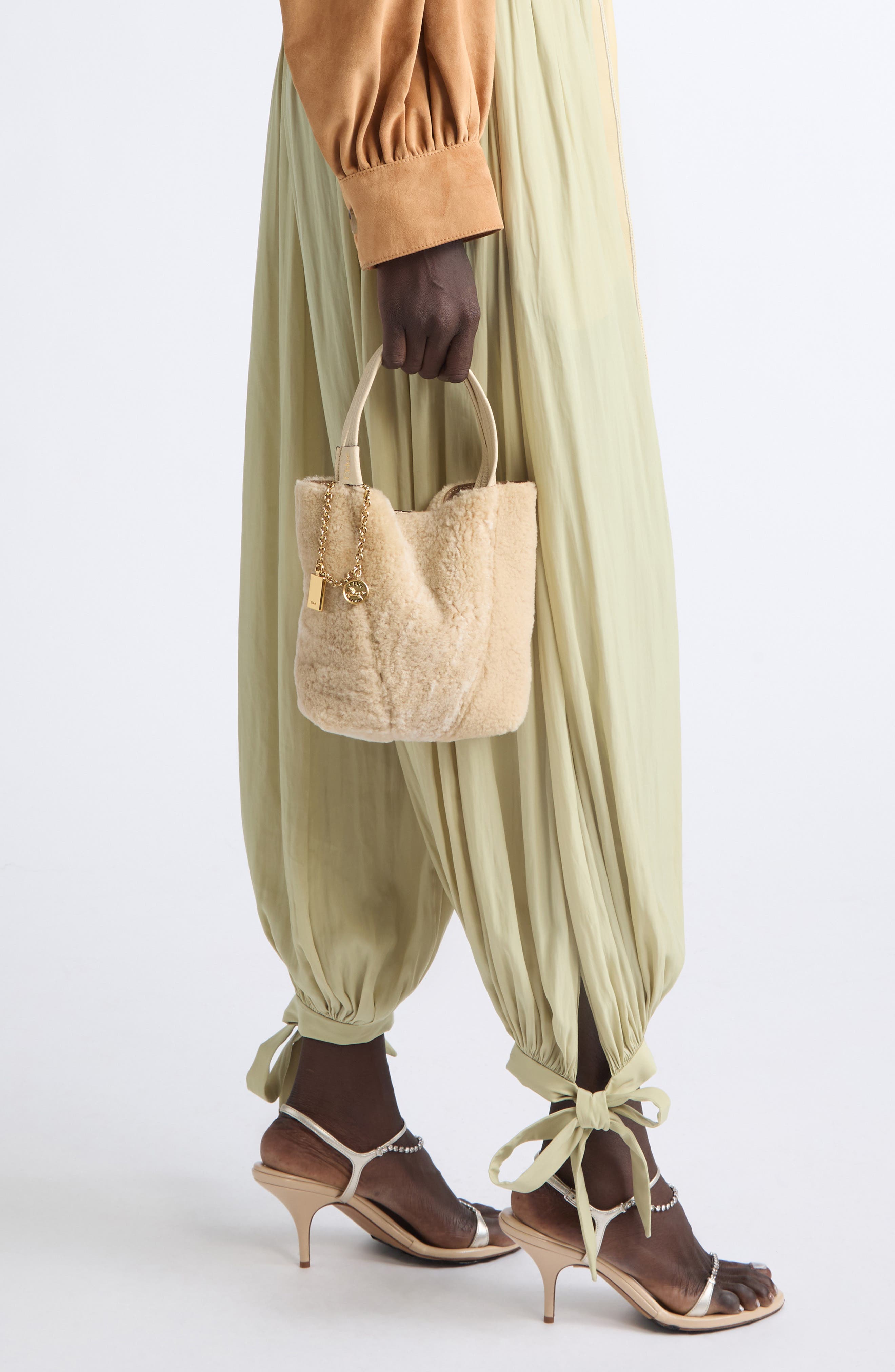 Spin Shearling Leather Mini Bucket Bag, Alternate, color, SWEET BEIGE