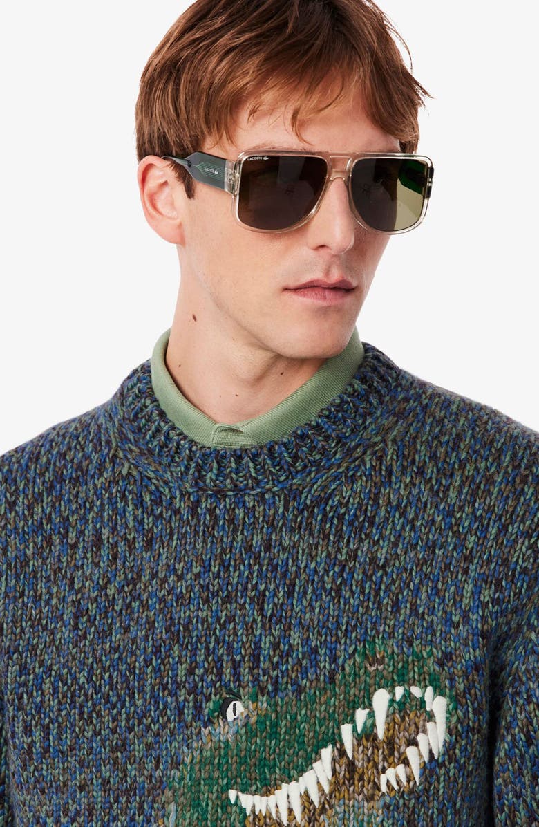 Lacoste Classic Fit Crocodile Intarsia Sweater, Alternate, color, Bleu France Mouline