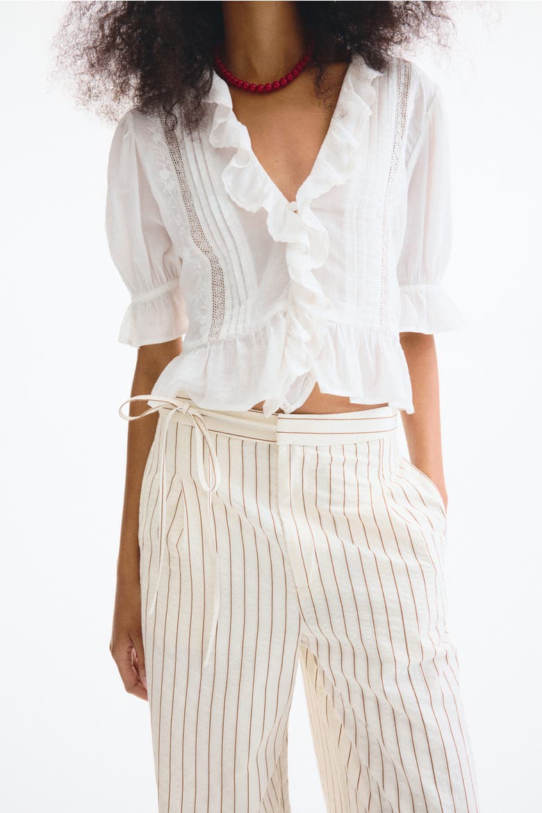 Tie-detail Trousers, Alternate, color, White/striped