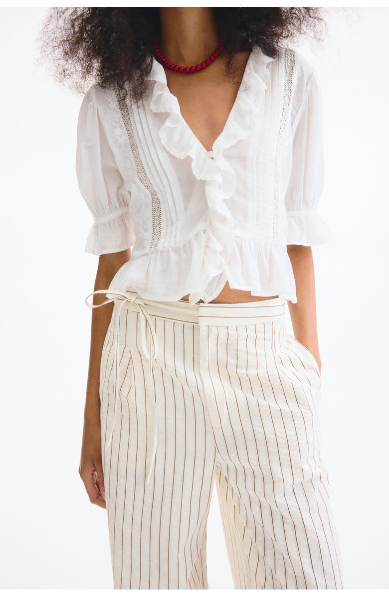 H&M Tie-detail Trousers, Alternate, color, White/Striped