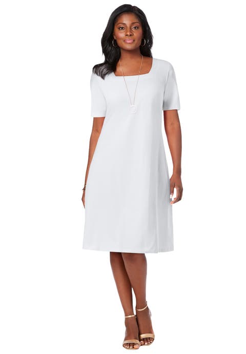 Stretch Cotton Square Neck Midi Dress (Plus)