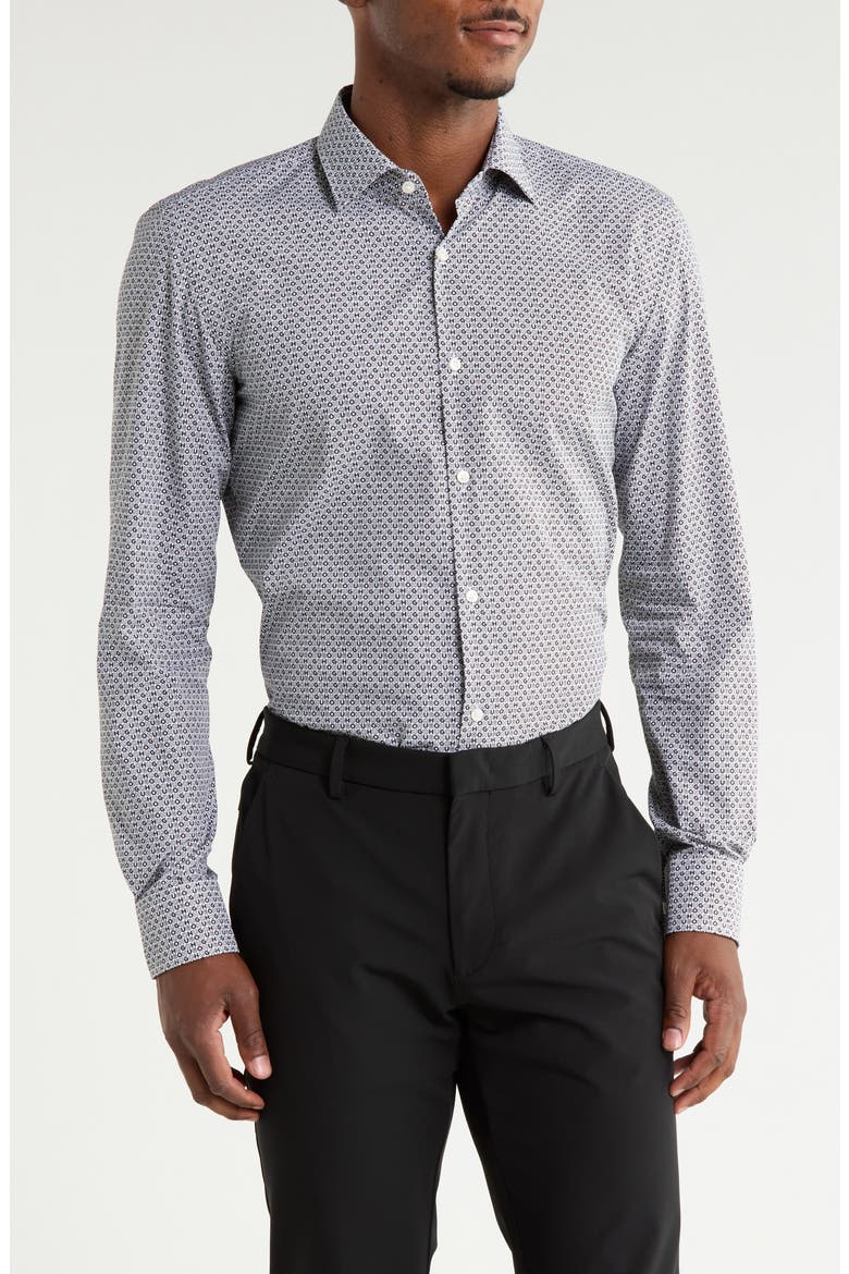 Kenno Trim Fit Performance Dress Shirt, Main, color, OPEN WHITE