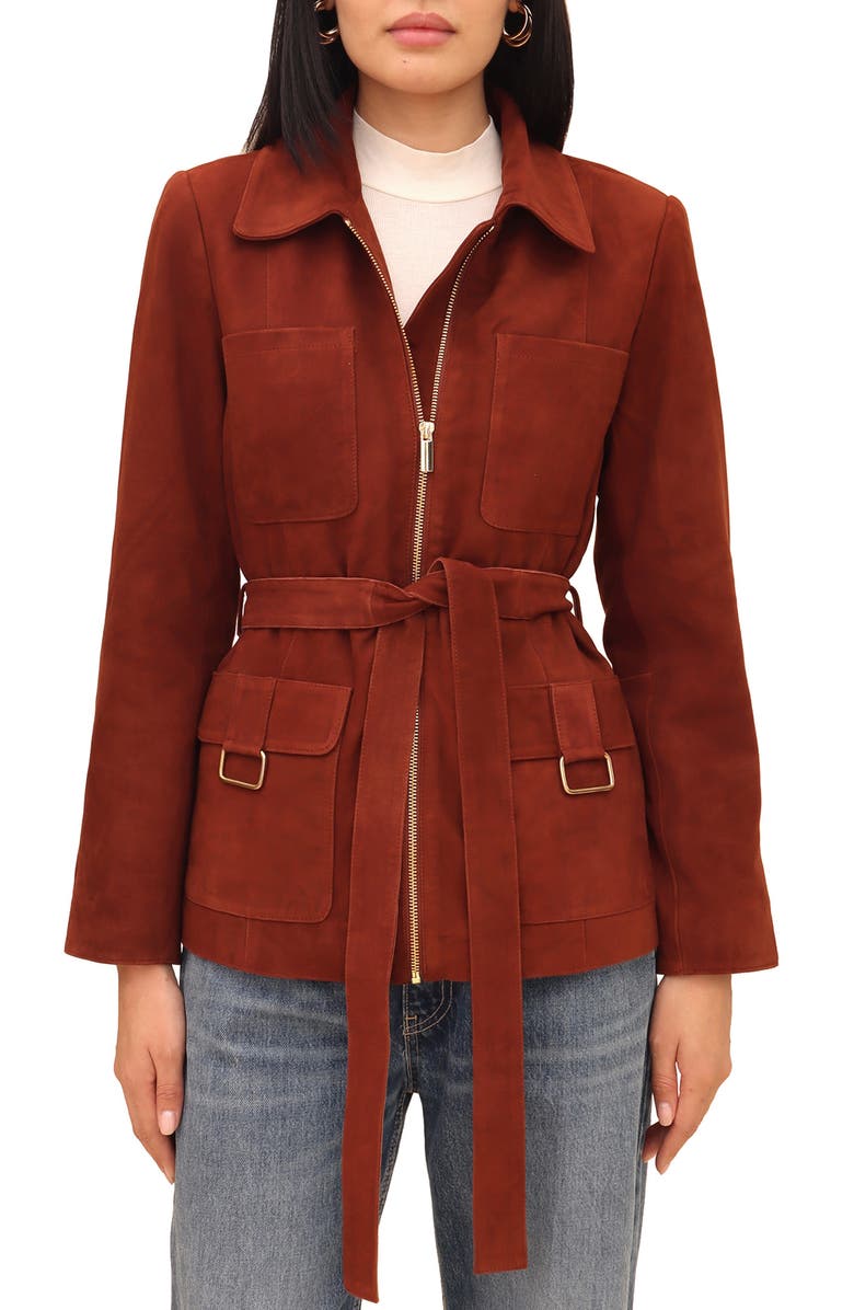 Bagatelle Tie Belt Genuine Suede Utility Jacket, Main, color, 