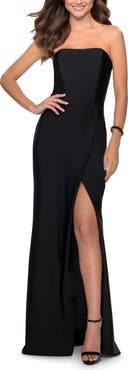 La Femme Strapless Gown With Double Criss Cross Open Back