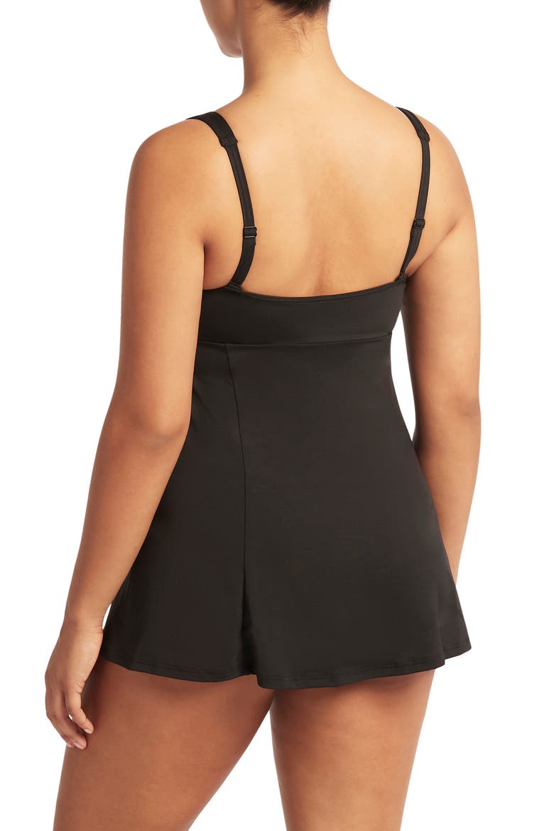 Square Neck One-Piece Swimsuit Dress, Alternate, color, BLACK