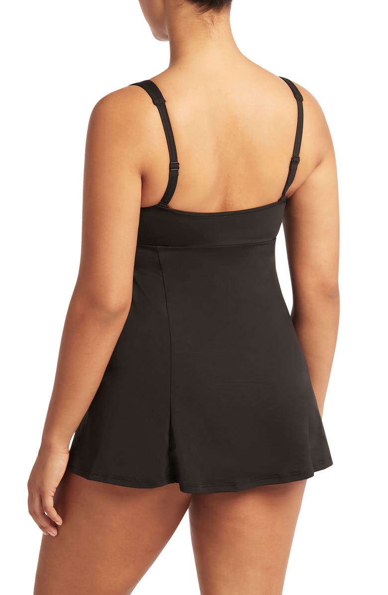Sea Level Square Neck One-Piece Swimsuit Dress, Alternate, color, Black