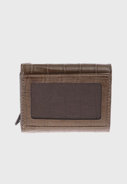 Furniq Uk Genuine Leather Crocodile Pattern Snap Closure Wallet And Card Holder In Brown