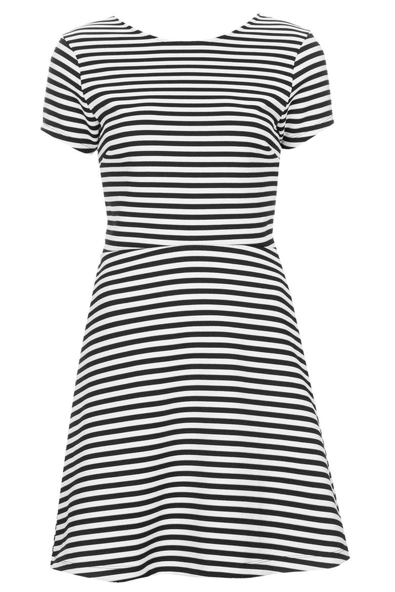 Sailor Stripe Bonded Skater Dress, Alternate, color, MONOCHROME