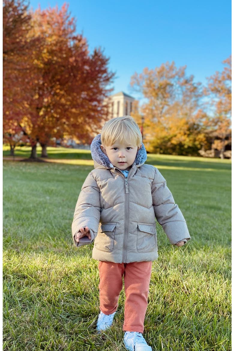 Bear Fleece Hooded Puffer Jacket, Alternate, color, Beige Textured