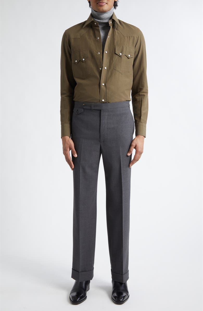 J. Mueser Cotton & Linen Snap-Up Western Shirt, Alternate, color, Olive
