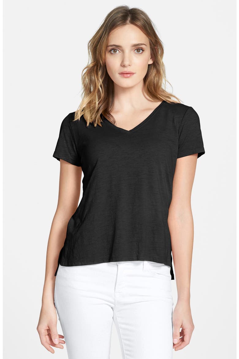 Organic Cotton V-Neck Tee, Main, color, BLACK