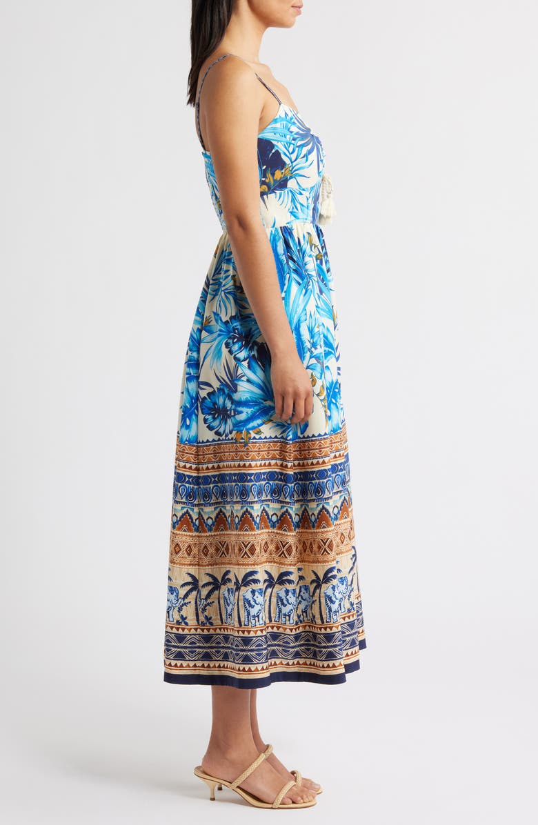 Eliza J Ruched Front Midi Sundress, Alternate, color, Blu Ivory