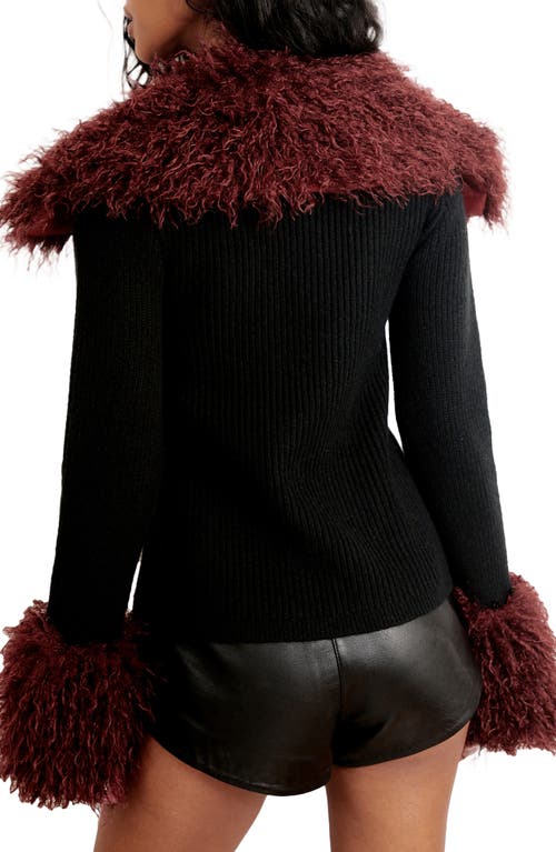 Nasty Gal Faux Fur Trim Lace-up Cardigan In Black