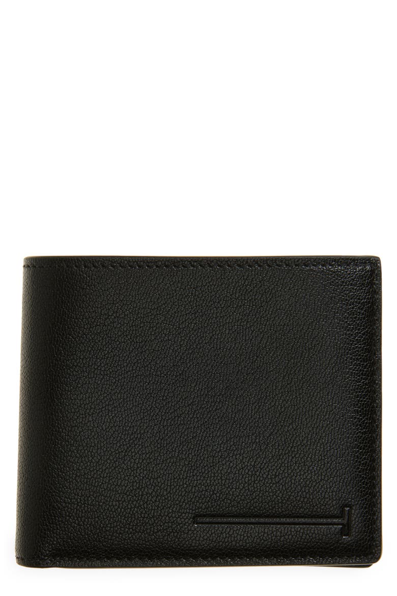 Elongated T-Line Classic Bifold Goatskin Leather Wallet, Main, color, BLACK