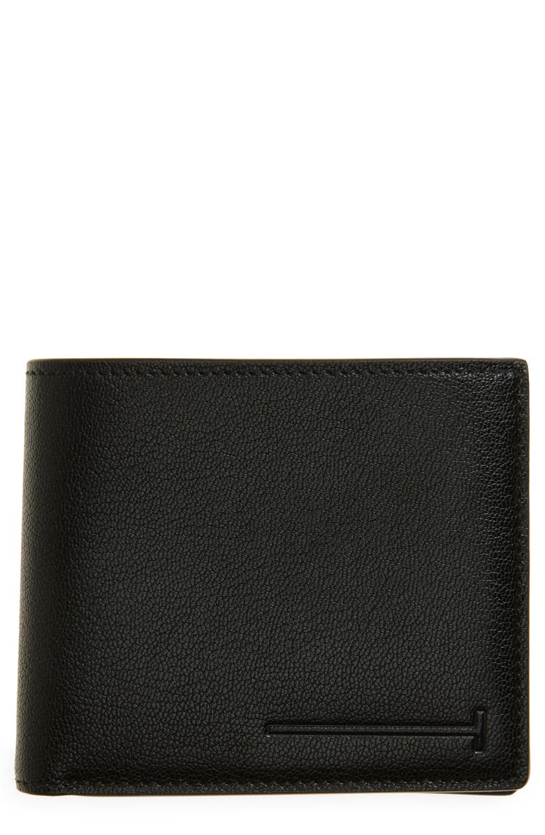 TOM FORD Elongated T-Line Classic Bifold Goatskin Leather Wallet, Main, color, Black