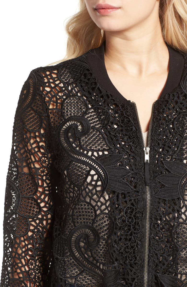 Ella Moss Pixie Sheer Lace Bomber Jacket, Alternate, color, 