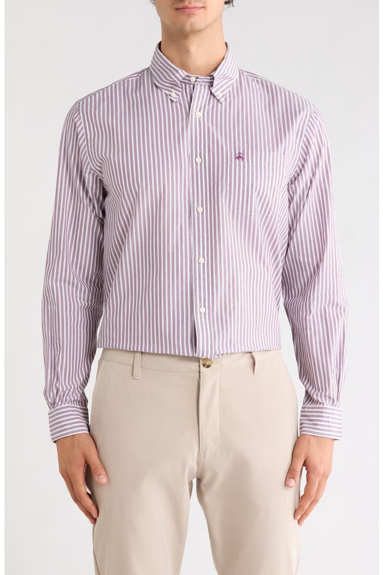 Sport Fit Button Down Collar Shirt, Main, color, PURPLE STRIPE