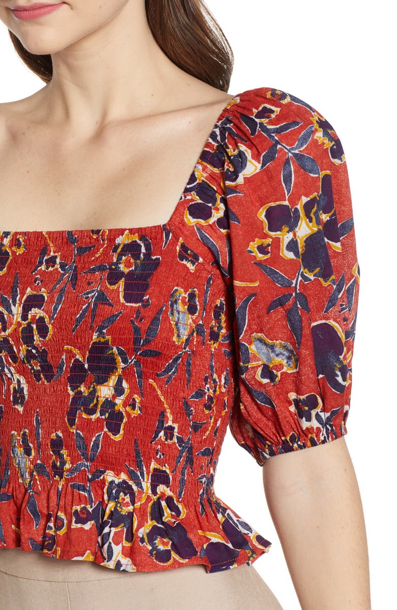 BP. Print Smocked Crop Top, Alternate, color,