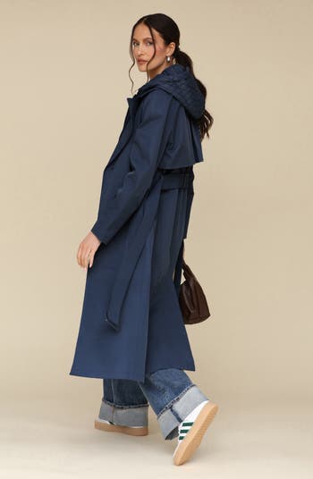 Double Breasted Trench Coat with Hooded Quilted Dickey
