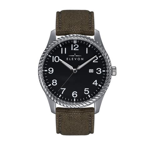Crosswind Canvas-Overlaid Leather-Band Watch w/ Date