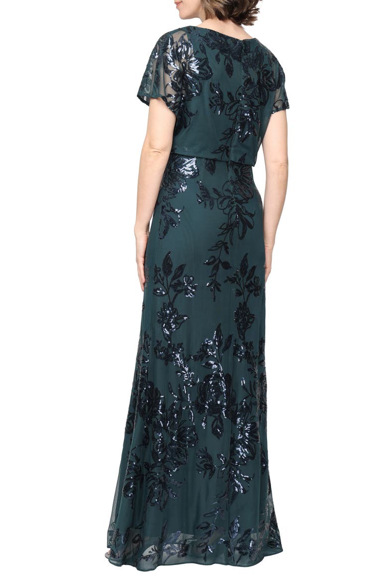 Sequin Blouson Bodice Gown, Alternate, color, GREEN