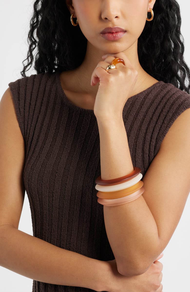 Open Edit Set of 2 Statement Rings, Alternate, color, Amber- Gold