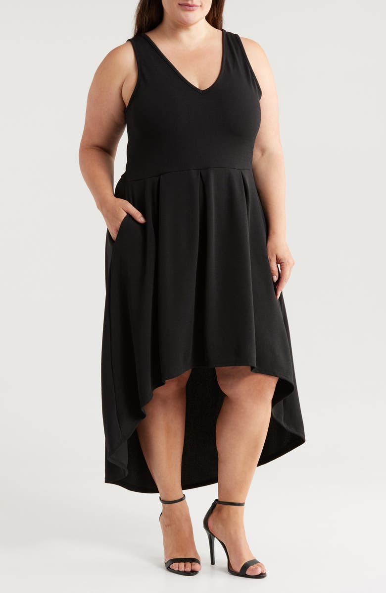 24seven Comfort Apparel Party Stretch High-Low Dress, Main, color, Black