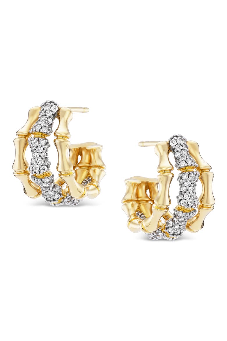 Trio Bamboo Diamond Huggie Hoop Earrings, Main, color, GOLD