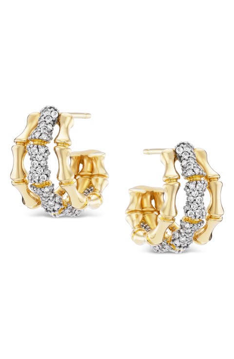 Trio Bamboo Diamond Huggie Hoop Earrings