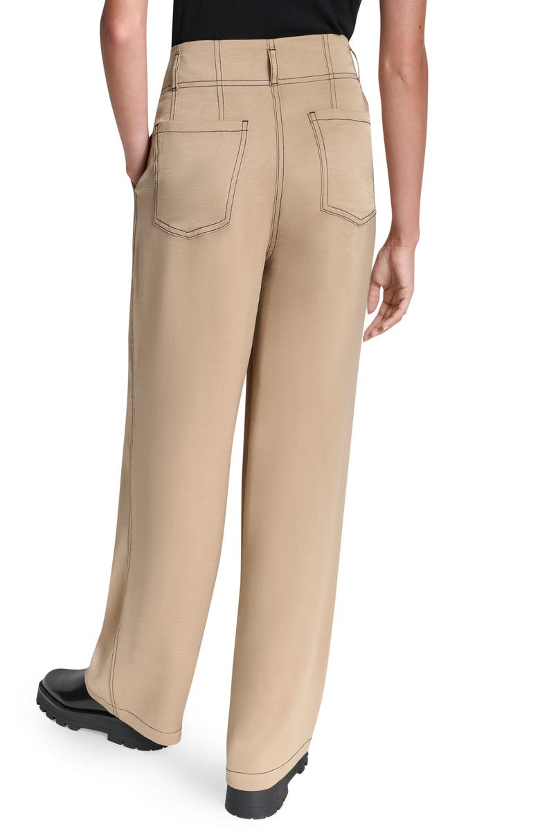 DKNY Topstitch Straight Leg Pants, Alternate, color, Travertine