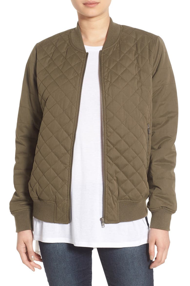 Quilted Bomber Jacket, Main, color, OLIVE