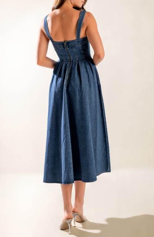 Freemarket Sleeveless Washed Denim Fit & Flare Midi Dress In Medium Denim