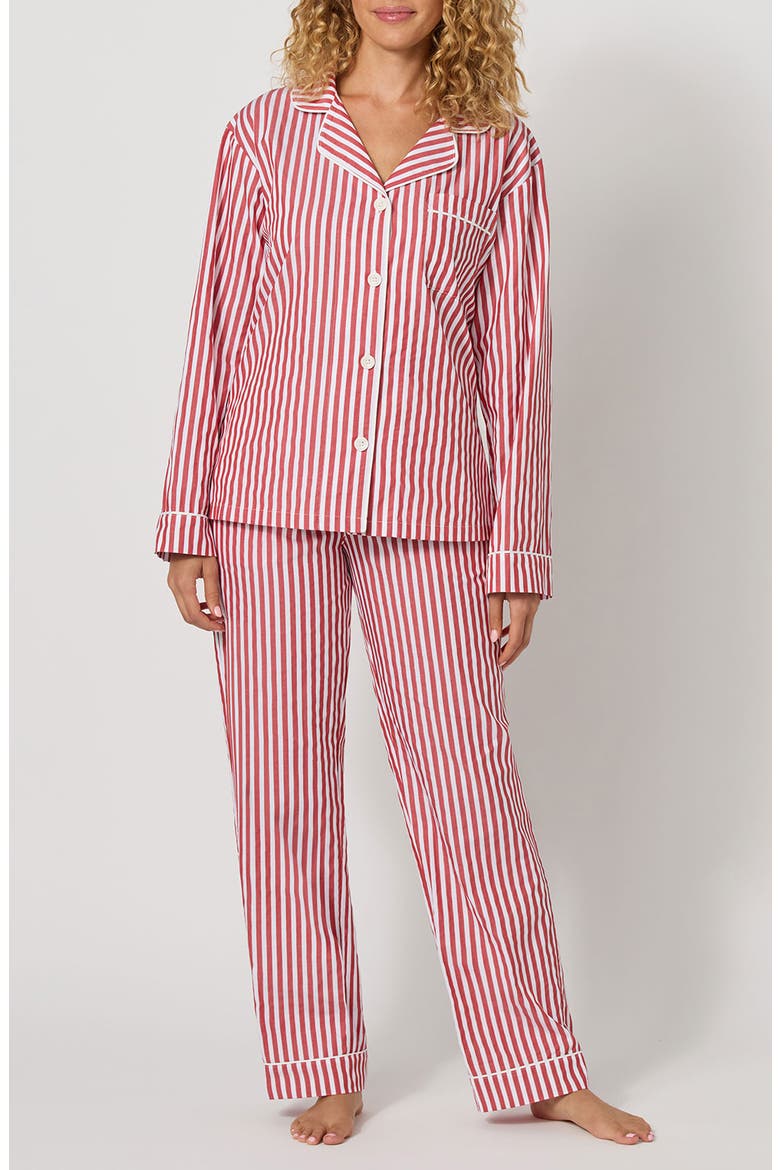 Print Organic Cotton Sateen Pajamas, Main, color, RED SIGNATURE STRIPE