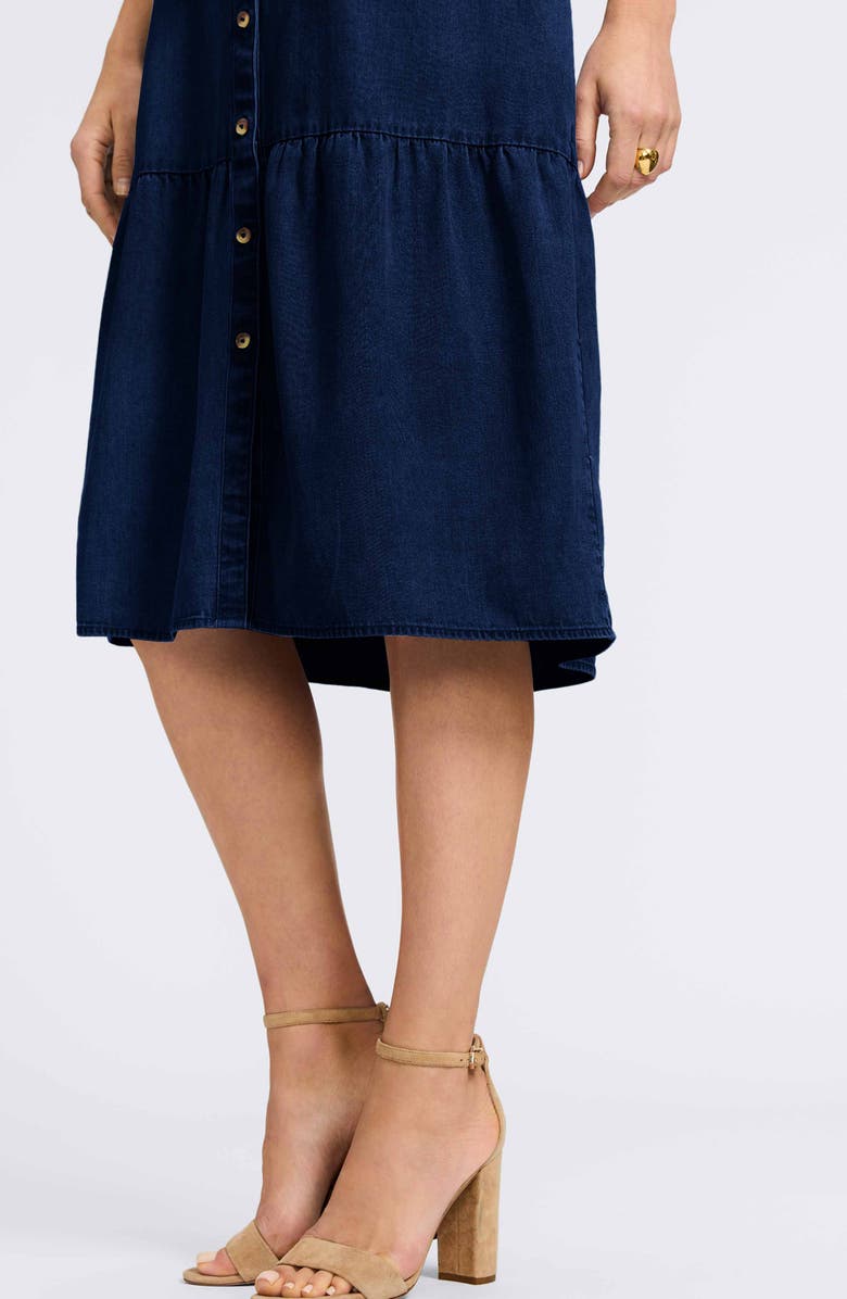 Foxcroft Ivy Long Sleeve Belted Denim Shirtdress, Alternate, color,